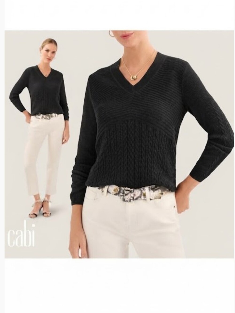Anthropologie CABI No Doubt Pullover Sweater V-Neck Long Sleeve Black Sz XL